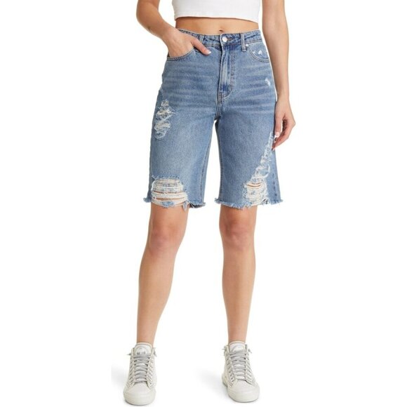 PTCL Ripped High Waist Cutoff Denim Shorts 27 - Picture 1 of 11